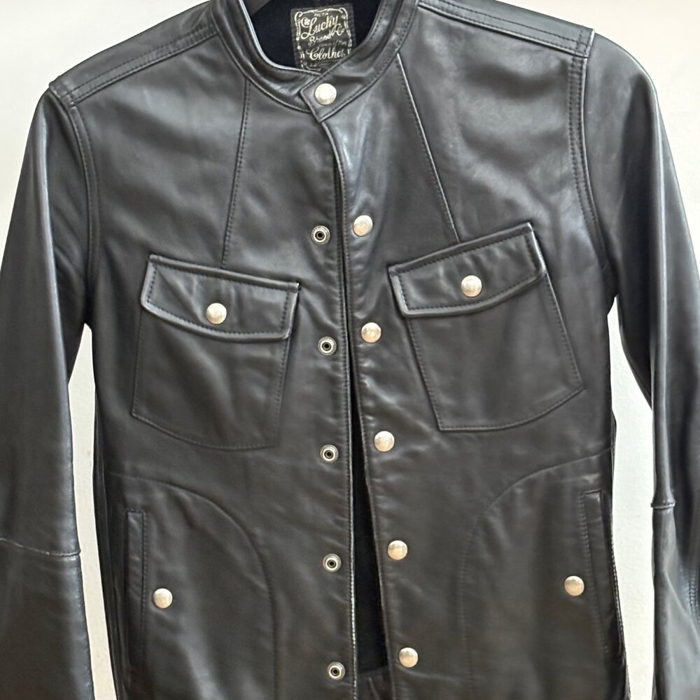 Lucky Brand Vintage Black Leather Jacket – Size S (Early 2000s)